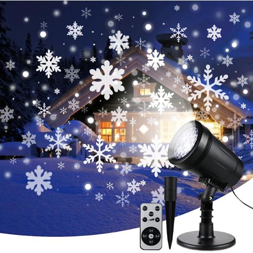 Chute de neige LED Lumière Projecteur,Lumières avec Télécommande Rotative  Paysage Étanche Flocon De Neige Éclairage