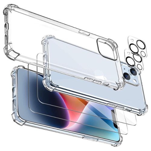Coque iPhone 14 Plus Antichoc Silicone bords renforcés + 2 Vitres en verre  trempé Protection écran - Evetane