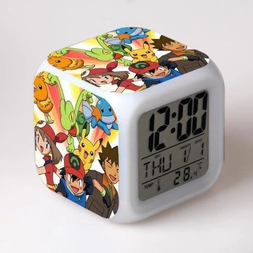 Pokmon Pokemon Pikachu Réveil Produit Étudiant Cadeau Changement de Couleur  Coloré Réveil Horloge Carrée Style 10