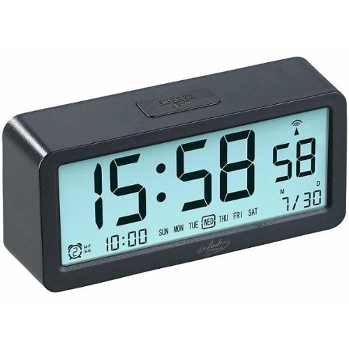 TFA Dostmann réveil radio-piloté Lumio Plus, 60.2553.01, avec horloge  radio, réveil digital, avec température intérieure, avec lumière, noir