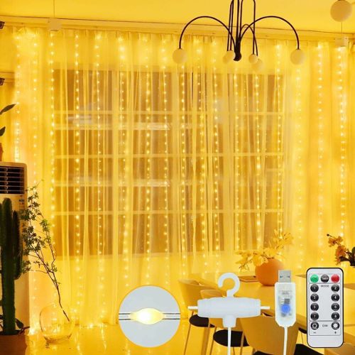 Rideau lumineux LED, Rideau de chaîne de lumière USB, 8 modes avec  télécommande, Chaîne lumineuse pour chambre à coucher, Décoration  extérieure intérieure, Fête Mariage Noël B