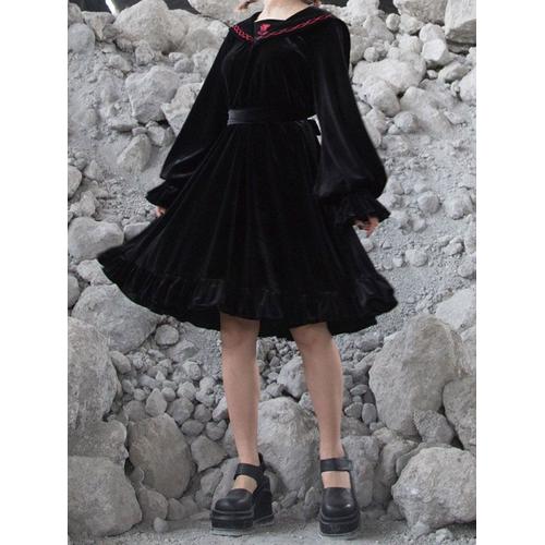 Pomrone Femmes Halloween Mini Robe Vintage Velours Fille Gothique Dentelle À Volants Spaghetti Strap Robe
