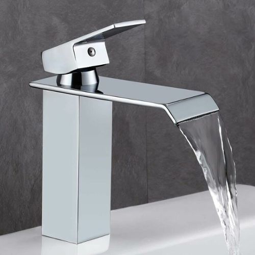 Mitigeur robinets lavabo cascade bec aplati rectangulaire chromé