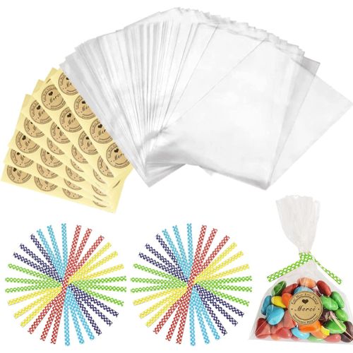 100 pièces Sac bonbon transparent, Sac emballage biscuit fête de mariage  bonbons sucette OPP sac en plastique petite pochette cadeau
