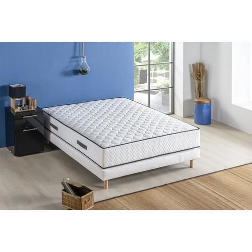 Frederic - solide et confortable lit avec sommier + tête de lit capitonnee  couleur gris + pieds en 10 cm pour matelas en 140x190 - 2 x 13 lattes -  revetement pvc