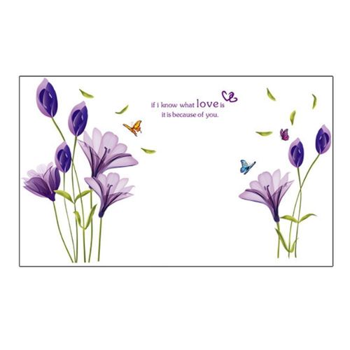 Stickers muraux FLEURS de LYS en violet (160x85 cm) I floral lis plantes  papillon branche arbre