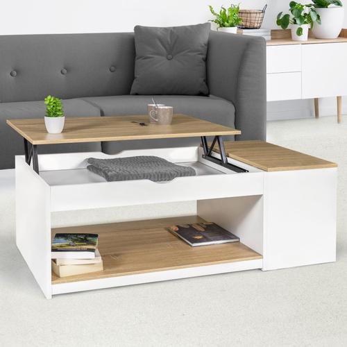 Table pliable bois pas cher blanche et plateau façon hêtre - EDI