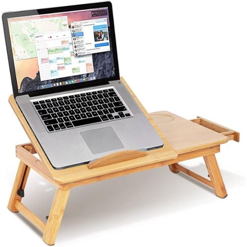 Relaxdays Support pour ordinateur portable, bambou, coussin en