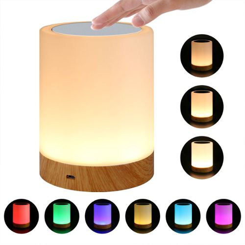 Veilleuse LED en bois intelligent Lampe de table tête de lit blanche  moderne Ideas USB Chambre Salon Décoration Veilleuse Base en bois (04)