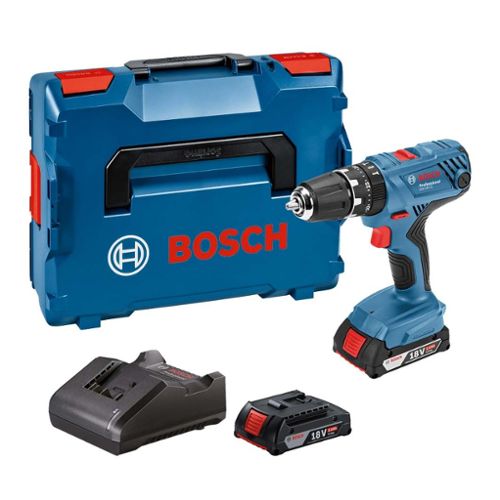 Perceuse-visseuse a percussion Bosch Professional GSB 18V-21 + 2 batteries  2,0Ah + LBOXX - 06019H1107 pas cher 
