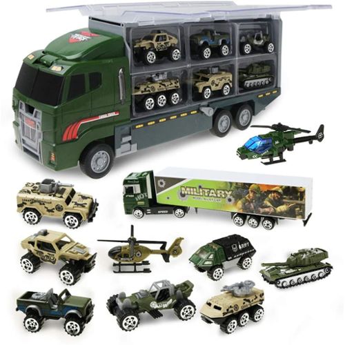 jenilily Avion de cargaison militaire avec voiture, véhicules et camions -  Ensemble de jouets pour enfants de 3, 4, 5 ans