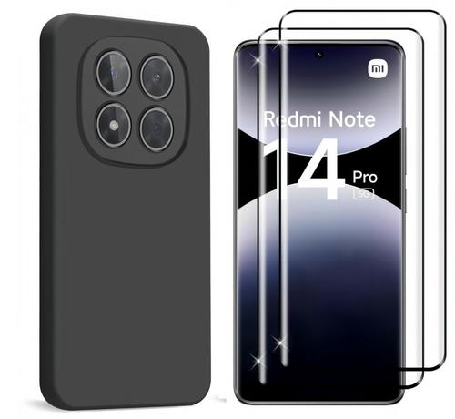 Oelrstfe Coque Pour Xiaomi Redmi Note 14 4G (Global Version 163) Compatible Avec MagSafe Avec 2 Verre Trempé, Magnétique Etui Translucide Mat Arrière Housse, Ultra Fine Antichoc Protection Case, Noir