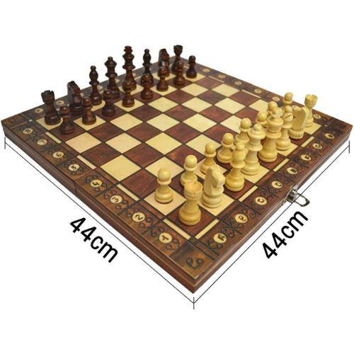 Jeu d'échecs en bois AMAZINGGIRL - Echiquier classique - Pièces sculptées -  Pour adulte et enfant - 42 x 42 cm