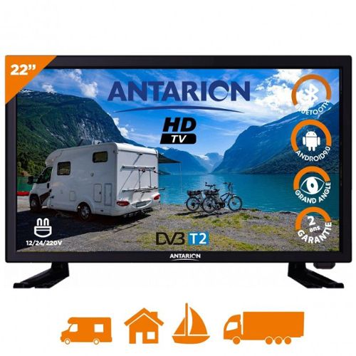 TV LED Antarion pack tv led 22pouces 55cm full hd android smart tv camping  car antenne 4g fit blanc