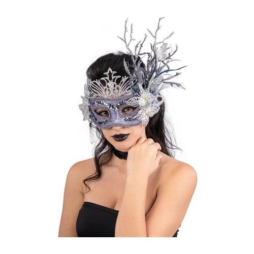 Masque argent et lilas avec papillon et branchage femme