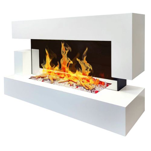 Chemin'Arte Foyer électrique Fire Glass - avec flamme 3D - Blanc