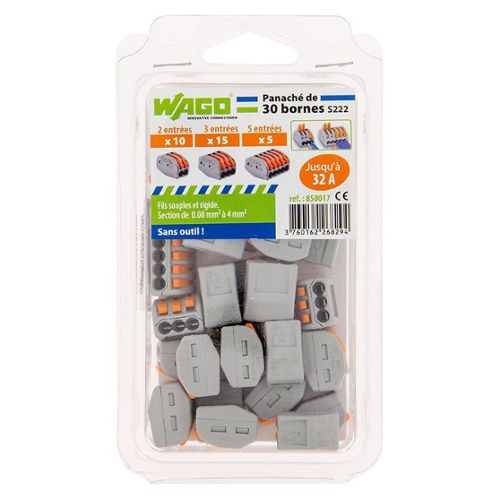 WAGO - Sachet de 3 bornes S221 3 entrées fils souples et rigides 0.5 à 6mm²  : : Bricolage