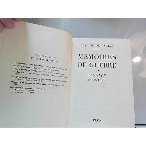 #144232 Charles De Gaulle, Mmoires De Guerre ** L'unit 1942-1944   de Charles de Gaulle  Format Broch 