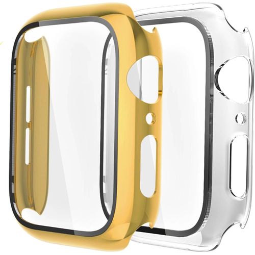 (2 Pack) Case Compatible With Apple Watch 38/40/42/44 Mm With Ultra Protective Tpu Film Suitable For Apple Watch Series Se 6/5/4/3/2/1,Yellow Gold/Clear,42 Mm