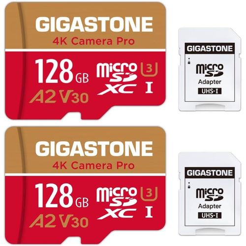 [5 Ans Rcupration de donnes Gratuite] Carte Mmoire 128 Go Lot de 2 Cartes,4K Camra Pro,Compatible avec GoPro Switch,Vitesse 100 Mo/s. A2 U3 V30 Carte Micro SDXC avec Adaptateur SD.
