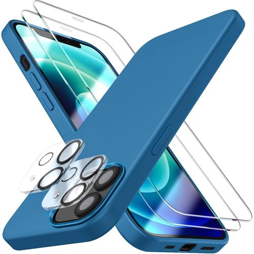 [5 In 1 Iphone 12 Mini 5.4 Case,With 2 Screen Protector Film + 2 Camera Lens Protector,Slim Liquid Silicone Shockproof Protective Case Cover
