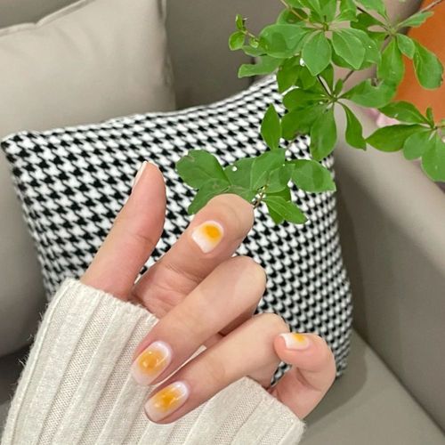 ?72 Pices Faux Ongles?Douce Fe Faux Ongles Patch Printemps Jaune D'oeuf Couleur Chaude Manucure Simple