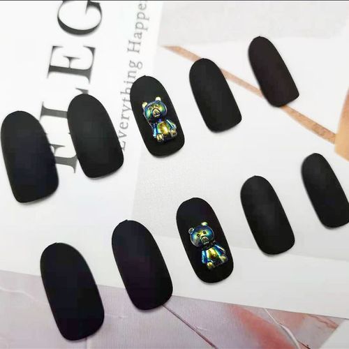 ?72 Pices Faux Ongles?Porter Des Patchs De Manucure, Des Faux Ongles, Un Ours Aurora Amovible, Une Section Moyenne Et Longue Fonce Avec Le Mme Style