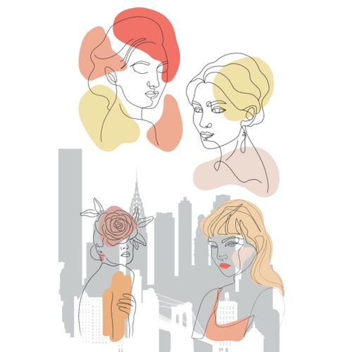 Abstract Face Composition Line Art Notebook/Journal: New York Skyline Background 6x9