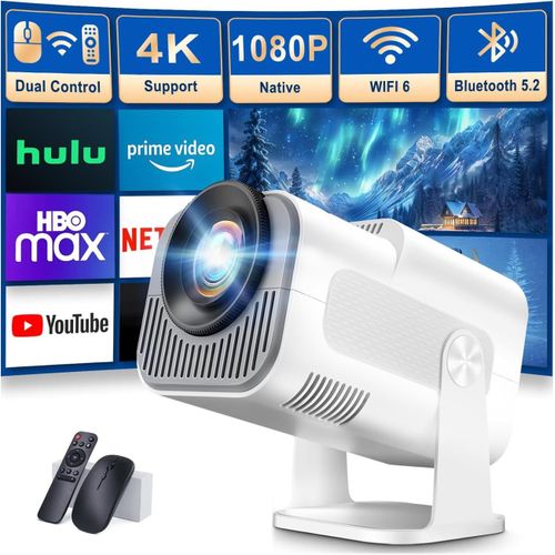 [App Intgre] Vidoprojecteur 1080P Fhd, Mini Projecteur Video Avec Wifi 6 Bluetooth 5.2, Portable Projecteur 4K Dual Contrle Avec Support 180 Rotation Android Tv/Usb/Pc,Avec H[APP6190024]
