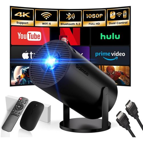 [App Intgre] Vidoprojecteur 2025 Rtroprojecteur Portable Mini Projecteur Dual Contrle Avec Souris Android Tv Wifi 6 Bt5.2 180 Rotation Hdmi/Tv Stick/Usb/Ps5, Avec Hdmi Et Souris, Noir