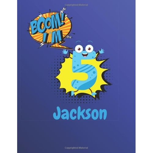 Boom I'm 5 Personalized Name Jackson Gift Blank Guitar Tab Notebook Manuscript Paper Notebook Birthday Gift: Lined Notebook / Journal Gift, 120 Pages, 8,5x11, Soft Cover, Matte Finish    Format Broch 