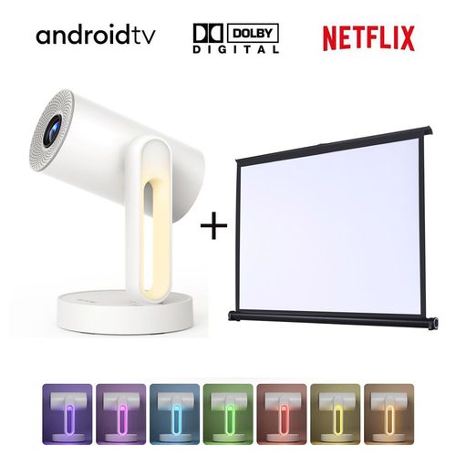 [Certifi Netflix et Android TV] Projecteur ETOE Starfish, Android TV 11.0, Dolby Digital, veilleuse tactile, rotation  140, 300 ANSI, dcodage 4K avec cran de projection 4:3 de 50 pouces