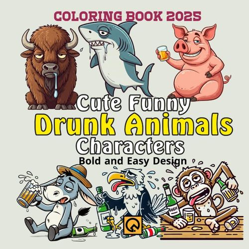 Coloring Book 2025 Bold And Easy Design Cute Funny Drunk Animals Characters V 01: Presents A Charming And Humorous Collection Of Animal Illustrations, Perfect For Coloring Enthusiasts Of All Ages,This    Format Broch 
