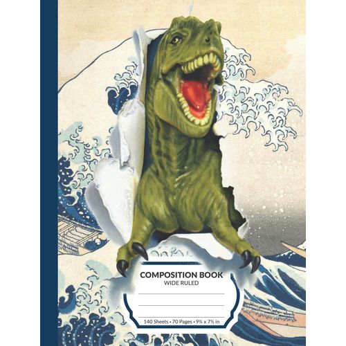 Composition Book: Dinosaur Art Wide Ruled Blank Lined Writing Notebook | School Exercise Book For Assignments, Studying, Or Notes (Hokusai Edition)    Format Broch 