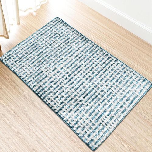 , Dastan Tapis D'ameublement Motif Berbre Marocain, Style Vintage Boho, Tissu Polyester, Poils Courts, Pour Salon Et Chambre  Coucher, Sous Table, Motif Lignes Bleu Et Blanc 60 X 90 Cm[L856]