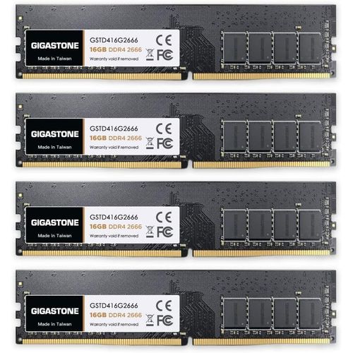 [DDR4 RAM] GIGASTONE 64Go Kit(4x16Go) DDR4 2666MHz(2400MHz Or 2133MHz) PC4-21300(PC4-19200/17000) CL19 1.2V UDIMM 288pin UnbuffeRouge Non ECC Mmoire Haute Performance Mise  Niveau pour PC Bureau