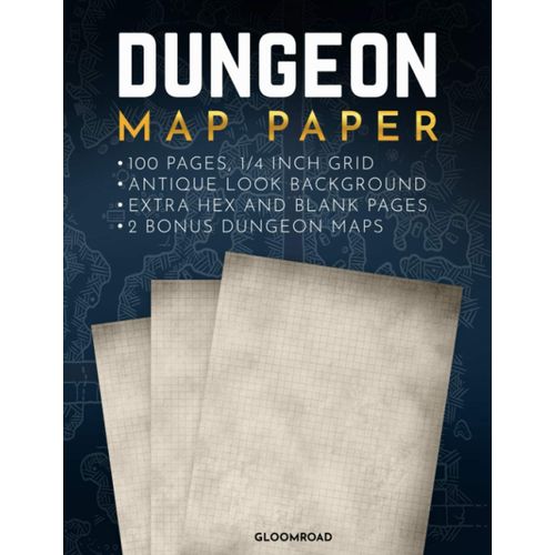 Dungeon Map Paper: 100 Textured Background Pages 1/4 Inch Grid ; Rpg Map Making Notebook With Old Parchment Looking Interior ; For Map Drawing, Campaign Planning And Taking Notes.    Format Broch 