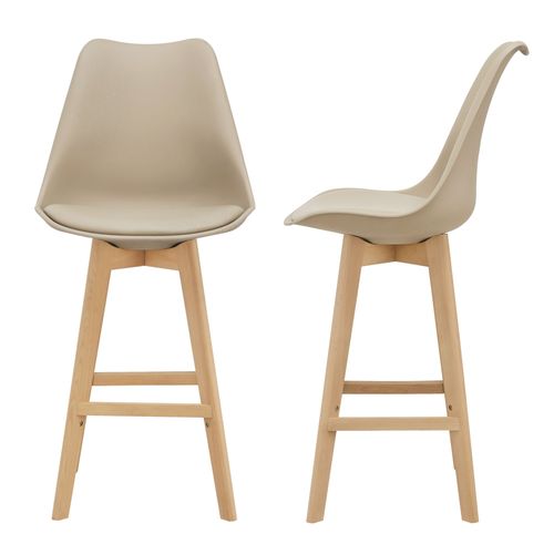 [En.Casa] Lot De 2 Tabourets De Bar Avec Dossier Et Repose-Pied Sige Rembourr Plastique Similicuir Htre 105 X 48 X 58 Cm Beige