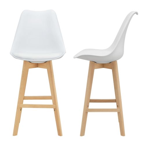 [En.Casa] Lot De 2 Tabourets De Bar Avec Dossier Et Repose-Pied Sige Rembourr Plastique Similicuir Htre 105 X 48 X 58 Cm Blanc