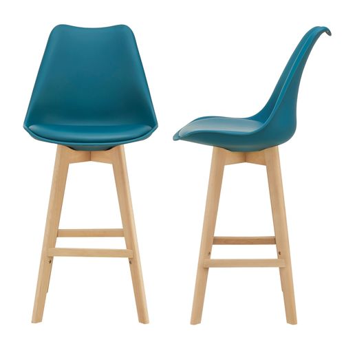 [En.Casa] Lot De 2 Tabourets De Bar Avec Dossier Et Repose-Pied Sige Rembourr Plastique Similicuir Htre 105 X 48 X 58 Cm Turquoise