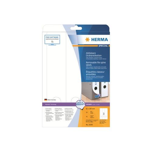 Herma Special - tiquettes En Papier Pour Dossier Opaque Mat Amovible Autocollant - Blanc - 61 X 297 Mm 75 tiquette(S) ( 25 Feuille(S) X 3 )