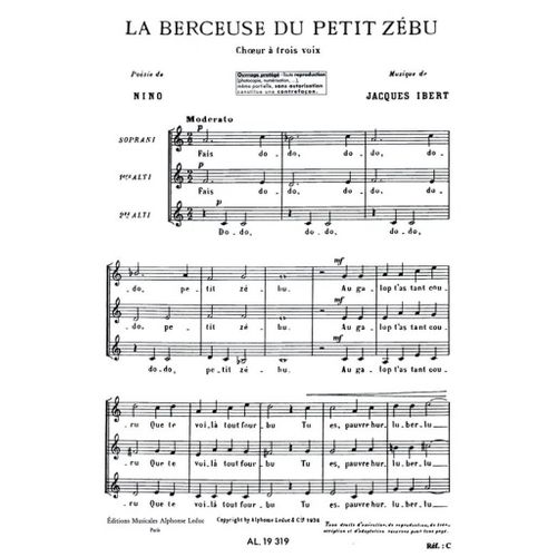 Jacques Ibert : La Berceuse Du Petit Zbu - Partitions Pour Chorales Sa A Cappella 9790046193194 Al19319