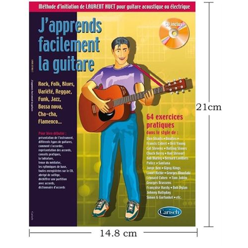 Laurent Huet : J'apprends Facilement La Guitare - Version Poche 64 Exercices Pratiques (210x148) - Recueil Avec Support(S) En Ligne Guitare Carmf2451 9781785582455