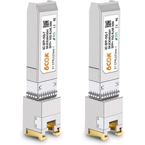 [Lot De 2] 1.25/2.5/10Gbase-T Sfp+ Module Cuivre Rj45 10G Pour Cisco Sfp-10G-T-S,Ubiquiti Uf-Rj45-10G,Netgear,D-Link,Supermicro,Tp-Link,Jusqu' 30 M