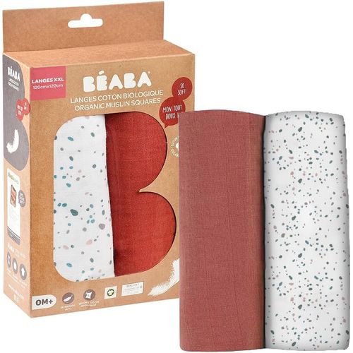 , Lot De 2 Langes Bb, Mousseline De Coton Biologique, Multi-U S Couverture Emmaillotage, Bavoir, Couverture Nomade, Doudou, Ultra Doux, Respirant,120Cm, Ecologique Et Sain, Brique/Terrazzo