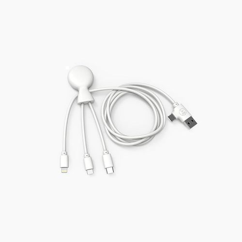 - Mr Bio 1m Cble Multi Usb 4 En 1 En Forme De Pieuvre - Chargeur Universel En Plastique Recycl - Pr Usb Universel Usb-C, Lightning,Micro Usb, Usb Pour Smartphone Universelle - Blanc