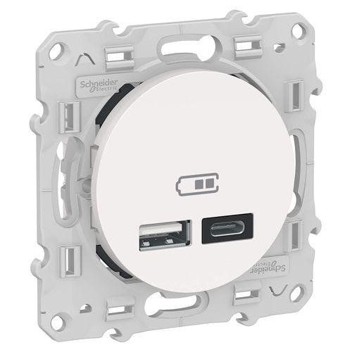 - Odace, Double Prise Usb Type A Et Type C, 5 V Cc / 2,4 A, Blanc - 2,4a - S520401