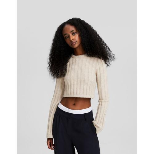 Pull Cropped Bord-Cte Femme S Sable