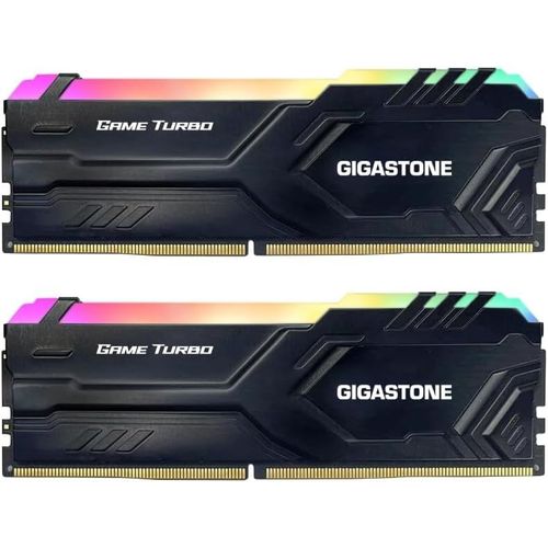 [RGB DDR4 RAM] GIGASTONE Game Turbo 32Go Kit(2x16Go) DDR4 3200MHz PC4-25600 CL16-18-18-40 Intel XMP 2.0 AMD Ryzen 1.35V UDIMM 288pin UnbuffeRouge Non ECC Mmoire Haute Performance pour PC Bureau-Noir