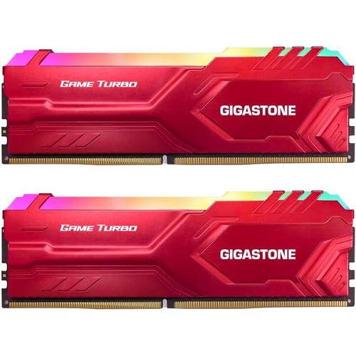 [RGB DDR4 RAM]GIGASTONE Game TURBO 32Go Kit(2x16Go)DDR4 3200MHz PC4-25600 CL16-18-18-40 Intel XMP 2.0 AMD Ryzen 1.35V UDIMM 288pin UnbuffeRouge Non ECC Mmoire haute performance pour PC Bureau-Rouge